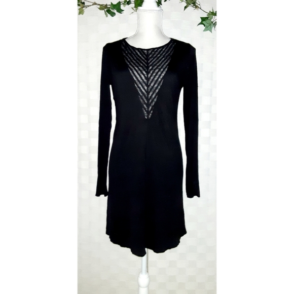 BCBGMaxazria "Farlow" Tulle-Inset Dress - Black - Picture 3 of 10